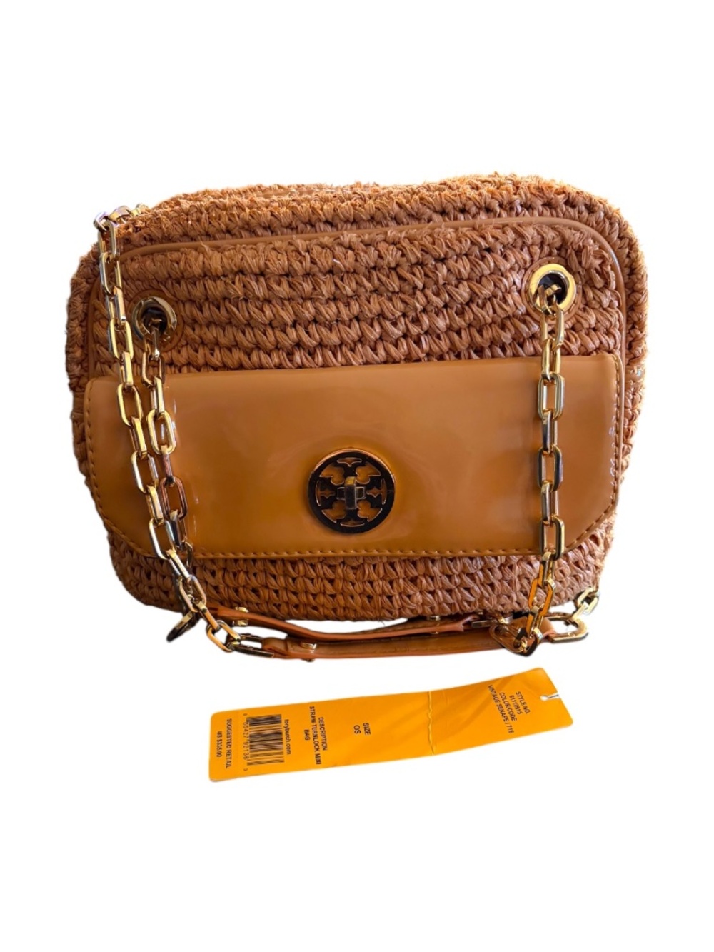 Tory Burch Straw Turnlock Mini Crossbody Bag with Tags